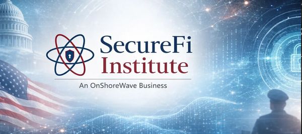 Image of White House, American Flag, a Military person and securiy lock with SecureFi Institute logp