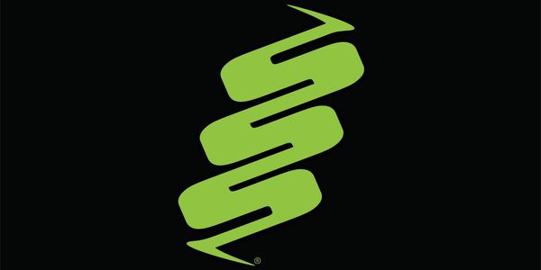 Green stylized S logo on black background.