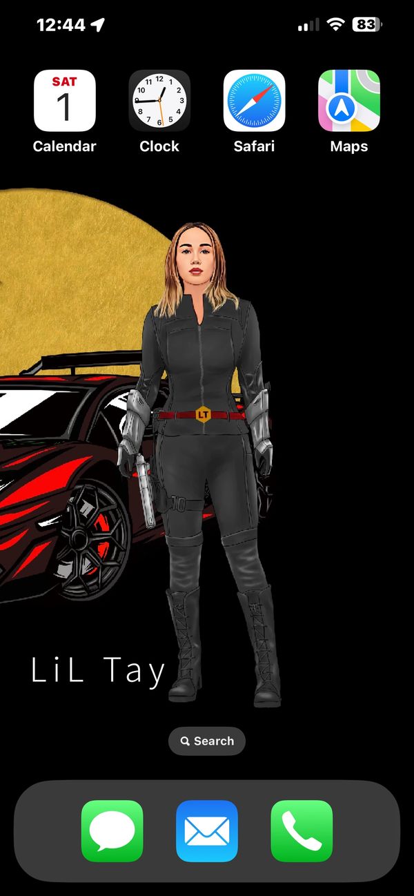 Lil Tay the sunset warrior video game standing beside a race car 