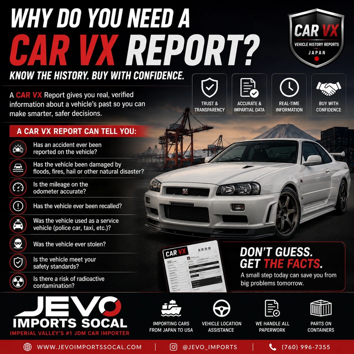 Car VX report ensures safe vehicle buying by revealing history and details.