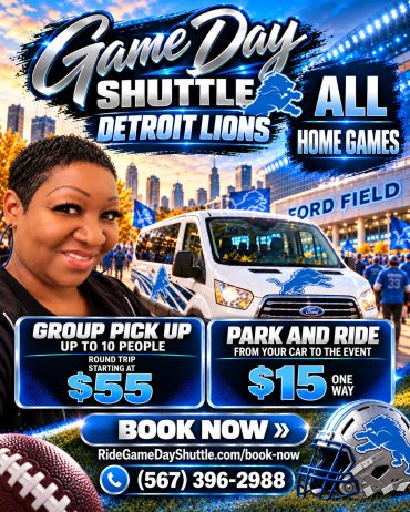 Game Day Shuttle service for Detroit Lions home games.