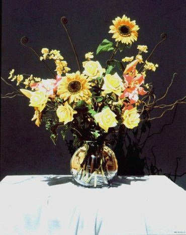"Sunflowers in Glass Vase", Air-brush acrylic on canvas