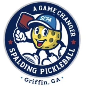 Spalding Pickleball logo with a cheerful pickleball character and the slogan 'A Game Changer'.