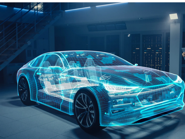 EV diagnostics visual on electric car showing battery health.