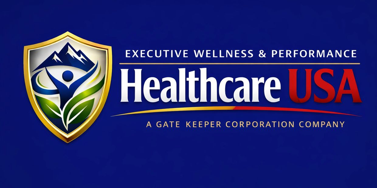 Logo for Healthcare USA, focusing on executive wellness and performance.