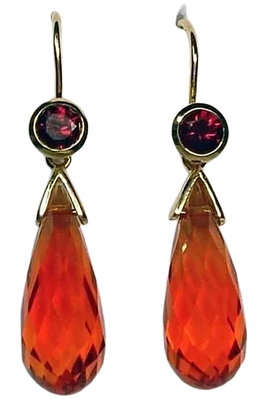 18kt Yellow Gold Earrings
with Cultured Ruby 
& Orange Sapphire