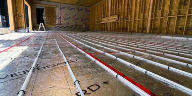 Hydronic Radiant In-Floor Heat being installed.