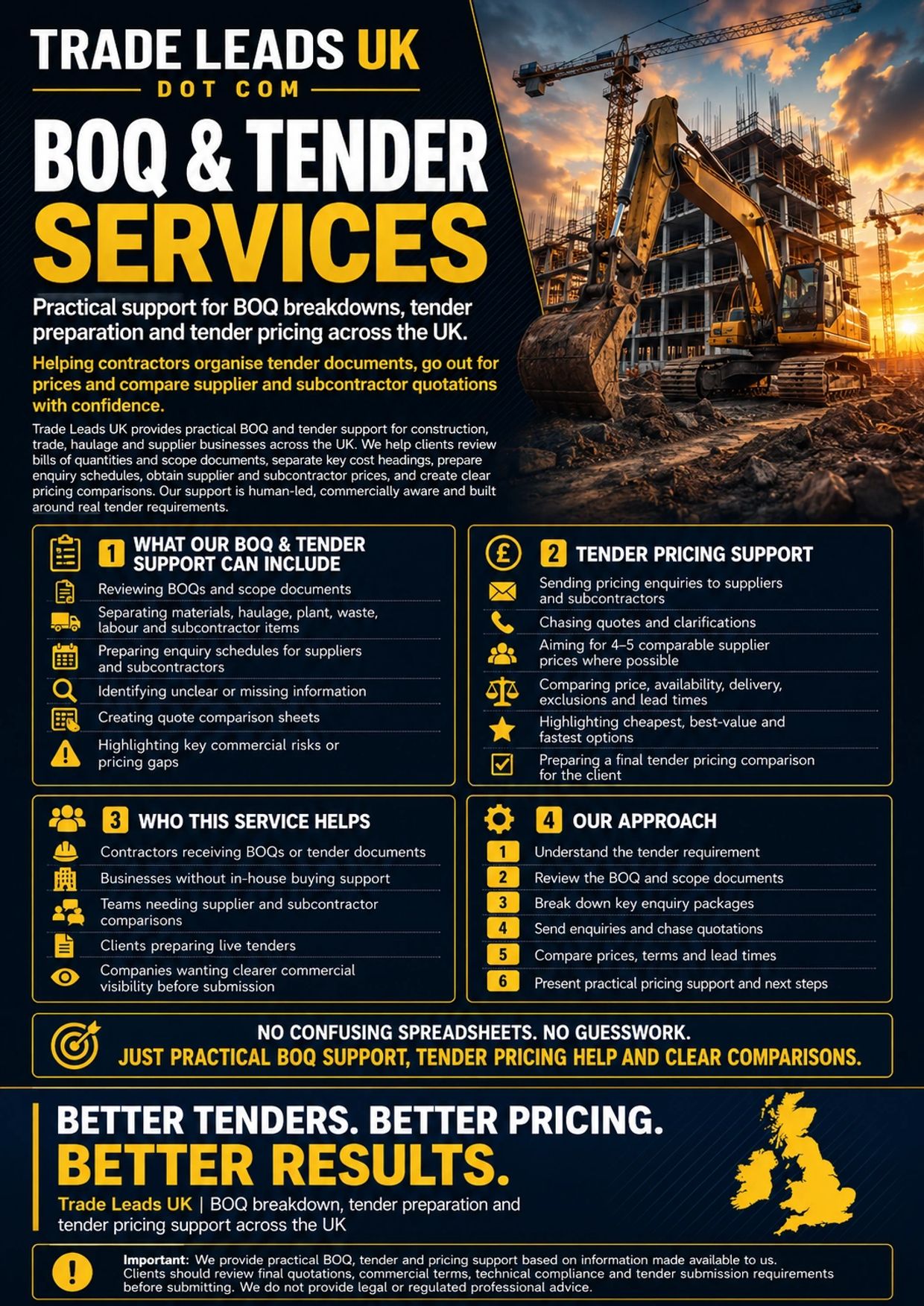 BOQ and tender services support for UK contractors with pricing and document preparation.