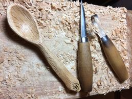 Monogrammed oak eating spoon