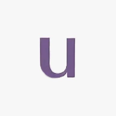 Lowercase letter 'u' in purple on white background.