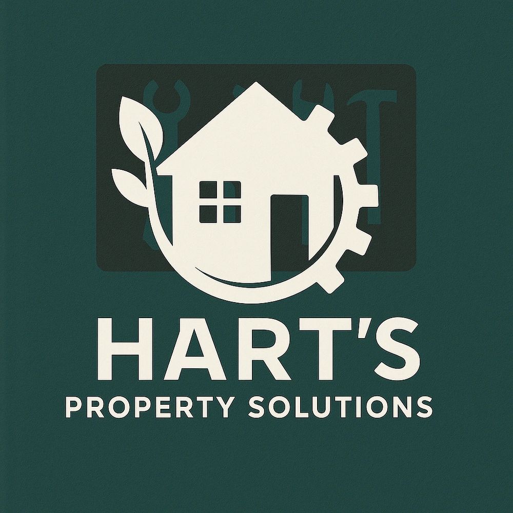 Logo of Hart's Property Solutions with house, leaf, and gear icons.