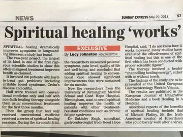 newspaper report on spiritual healing study showing it can help conditions