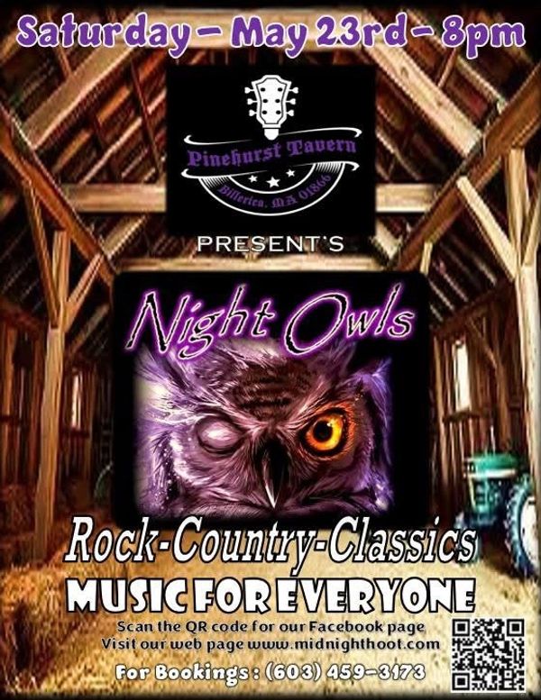 Flyer for Night Owls rock-country-classics at Pinehurst Tavern, May 23rd, 8pm.