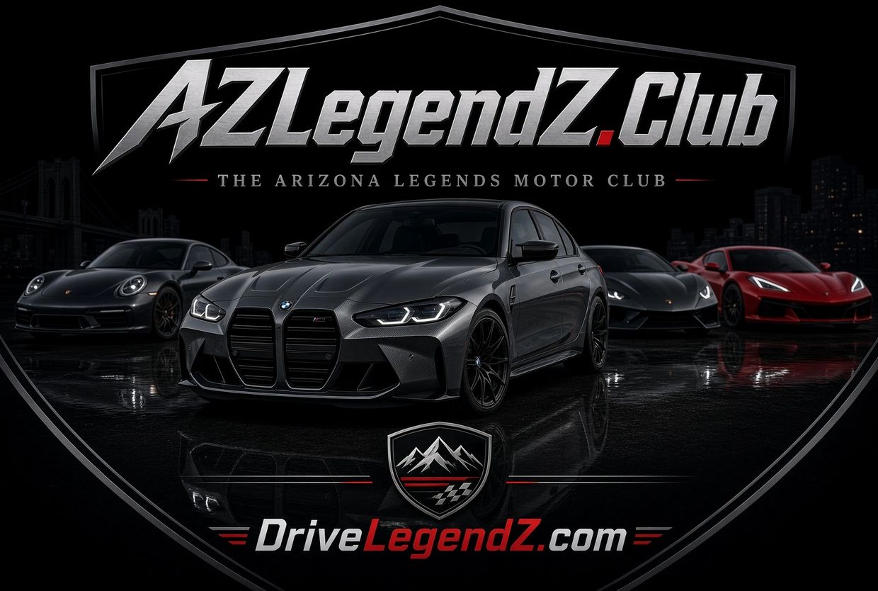 High-end sports cars with AZLegendZ.Club logo and slogan.