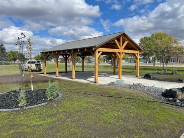 timber frame covered gazebo in playground 