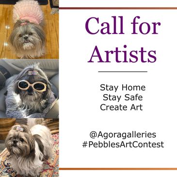 Art gallery contest for Agora galleries. Pebbles gallerina dog San Diego Artists Stay home create