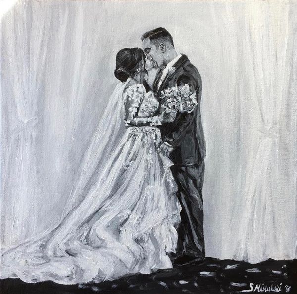 STEPHANIE MIKULSKI ORIGINAL PAINTING OF BRIDE & GROOM
