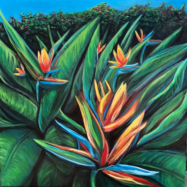 STEPHANIE MIKULSKI ORIGINAL ACRYLIC PAINTING OF BIRDS OF PARADISE