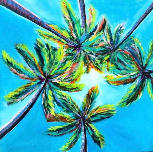 STEPHANIE MIKULSKI ORIGINAL ACRYLIC PAINTING OF PALM TREES