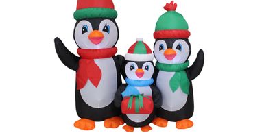 5 Foot Tall Lighted Christmas Inflatable Penguins Family with Gift LED Yard Art Decoration