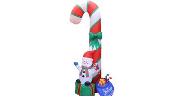 9 Foot Tall led Christmas Inflatable Snowman on Gift Box with Candy Cane Cute Indoor Outdoor Garden
