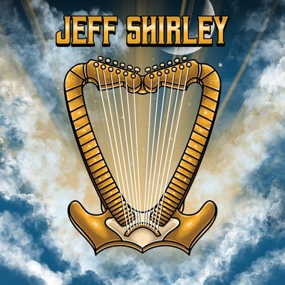 Album cover featuring a golden harp against a cloudy sky with the name Jeff Shirley.