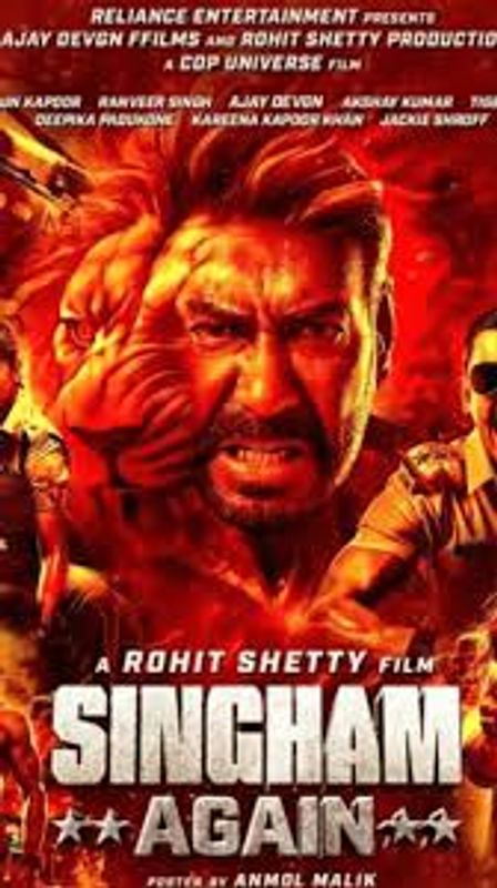 Poster of the movie Singham Again featuring intense characters.