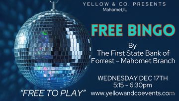 Free Bingo by First state bank of Forrest. Wed DECEMBER 17TH