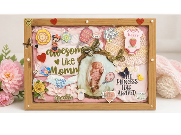 Decorative baby girl custom shadowbox keepsake frame with photo, butterflies, and sweet messages.
