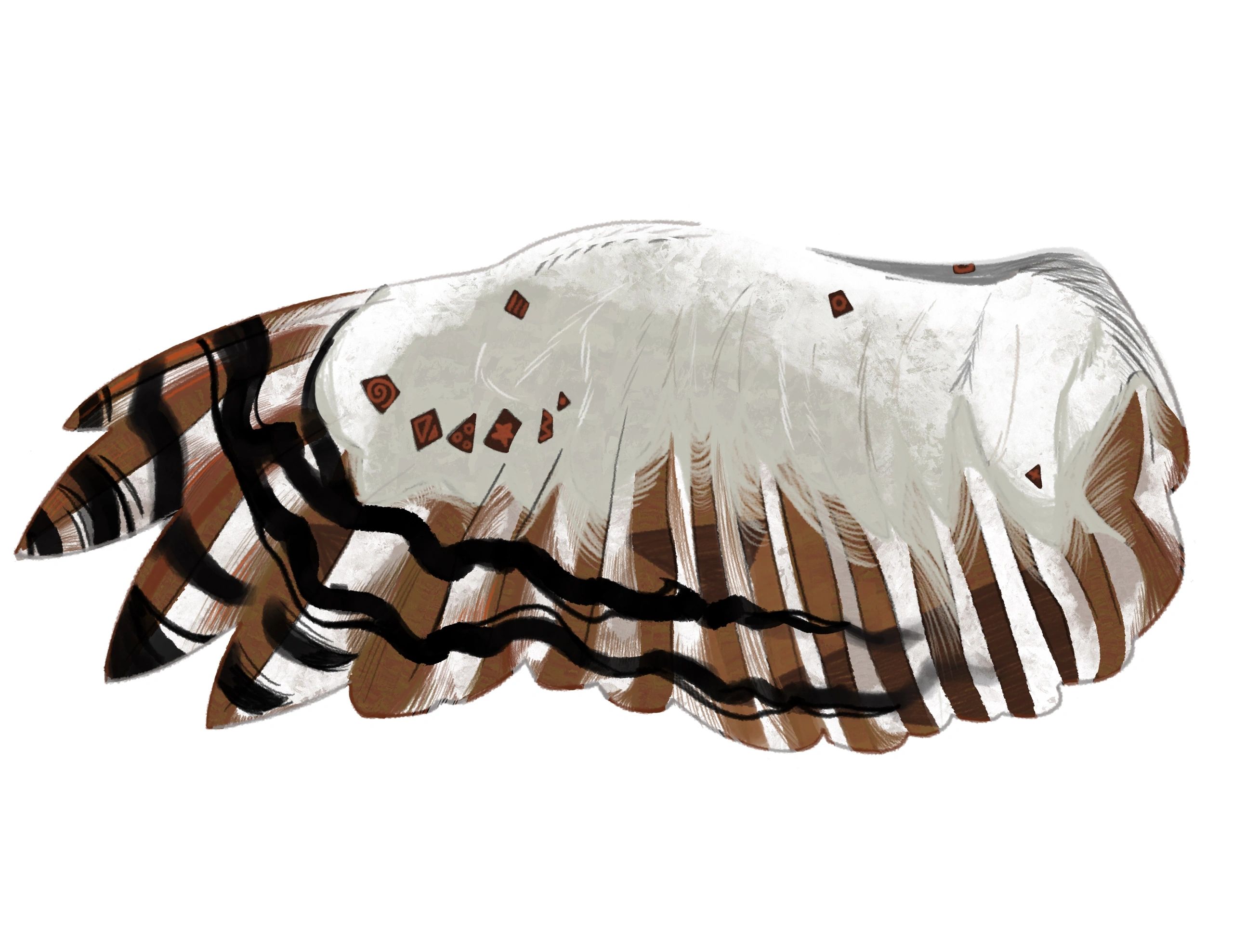 Artistic feathers with tribal designs.