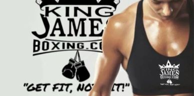 Athlete wearing King James Boxing gear with motivational slogan.