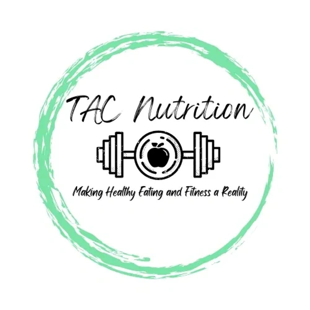 TAC Nutrition logo with fitness and healthy eating theme.