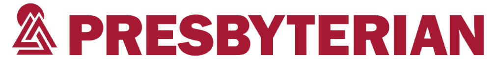 Logo of Presbyterian with a stylized tree and bold text.