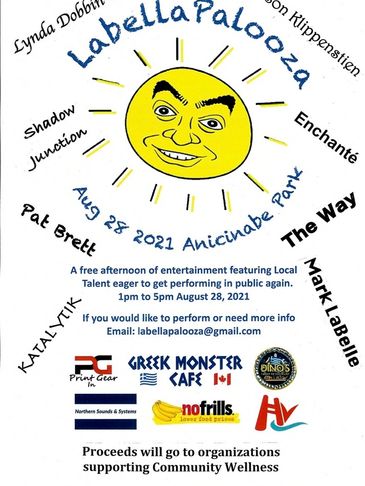 Flyer for LaBellaPalooza event on August 28, 2021, at Anicinabe Park.