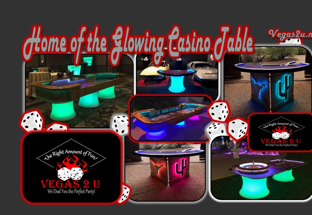 Casino theme party with glow tables, western theme tables, prohibition theme tables