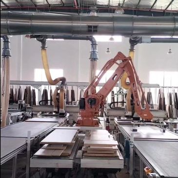 loading and unloading robot for woodworking product line