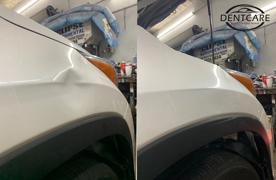 Toyota Kluger front guard damage through bodyline repaired with Paintless dent repair 
