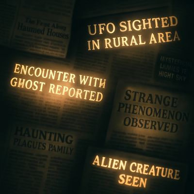 Headlines about UFO sightings, ghost encounters, and strange phenomena.
