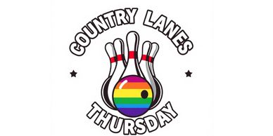 Logo with bowling pins and a rainbow-striped ball labeled "Country Lanes Thursday."