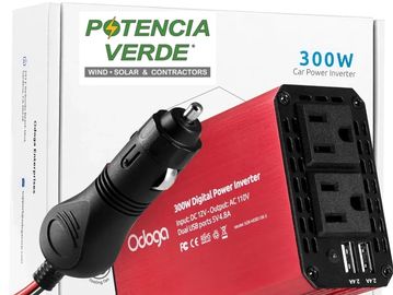 Inversor de energía de 300W para 12V DC a 110V AC. Salidas tipo tomacorriente y USB