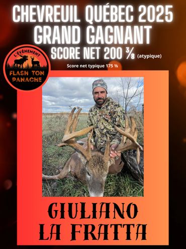 Hunter Giuliano La Fratta with winning Quebec 2025 deer.
