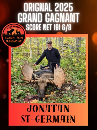 Jonatan St-Germain with winning moose in 2025 Flash Ton Panache event.