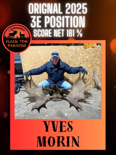 Yves Morin with large moose antlers, 3rd place in 2025 event.