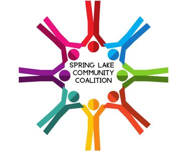 Colorful human figures forming a circle around the text Spring Lake Community Coalition.