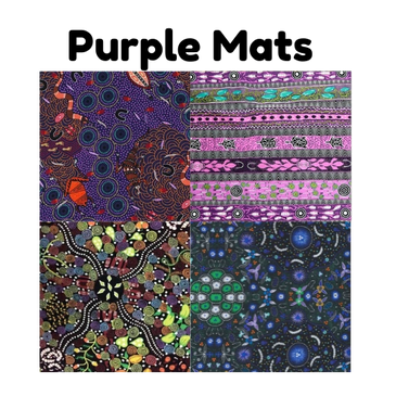 Four vibrant, patterned fabric squares with intricate designs and diverse colors.