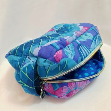 A hand made quilted cosmetics bag
