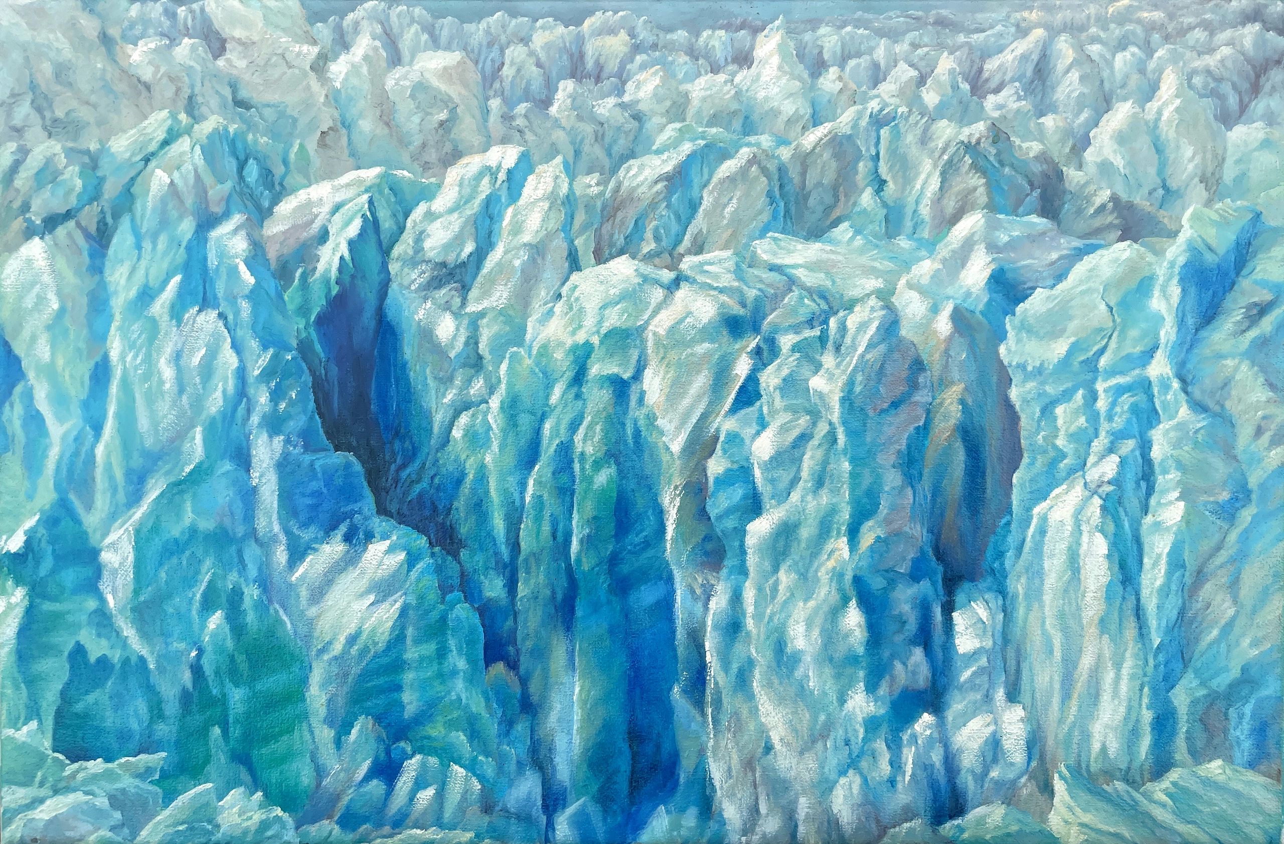 Close-up of jagged blue ice formations.