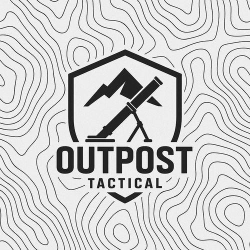Logo of Outpost Tactical featuring a telescope and mountain inside a shield.