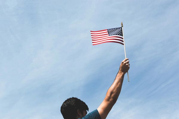 American flags raised for holiday celebrations stock photo Veteran, American Flag, US Veteran's Day.