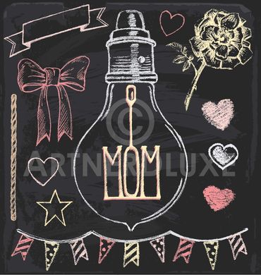 Cute vintage style hand drawn chalk art Mother's Day digital clipart set